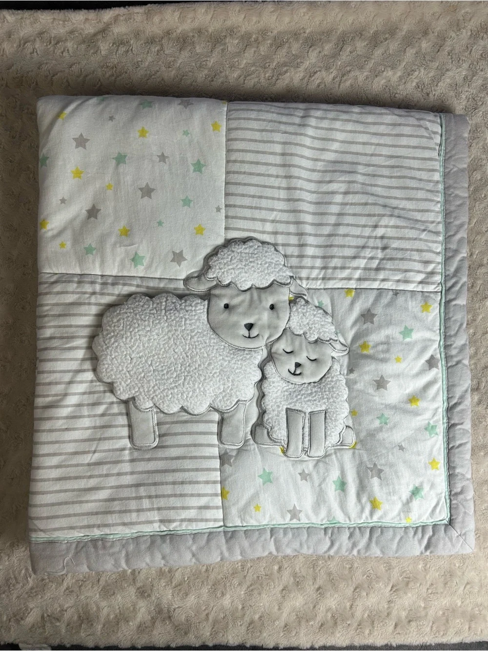 Child of Mine by Carter's Lamb Stars Baby Blanket Comforter Quilt Gray White